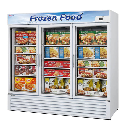Turbo Air TGF-72F-N 81 7/8" Three Section Display Freezer w/ Swing Doors - Bottom Mount Compressor, White, 115v - Donut-Supplies.Com