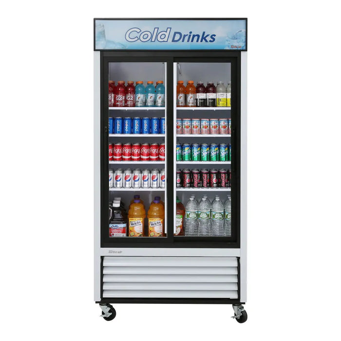 Turbo Air TGM-35R-N 41" Series Two Section Glass Door Merchandiser - (2) Sliding Doors, White, 115v - Donut-Supplies.Com