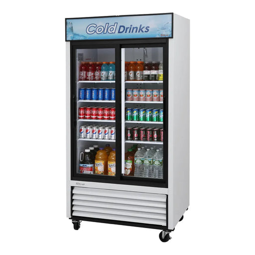 Turbo Air TGM-35R-N 41" Series Two Section Glass Door Merchandiser - (2) Sliding Doors, White, 115v - Donut-Supplies.Com