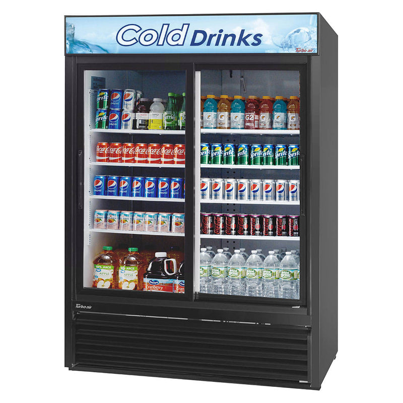 Turbo Air TGM-48RB-N 56" Series Two Section Glass Door Merchandiser - (2) Sliding Doors, Black, 115v - Donut-Equipment.com