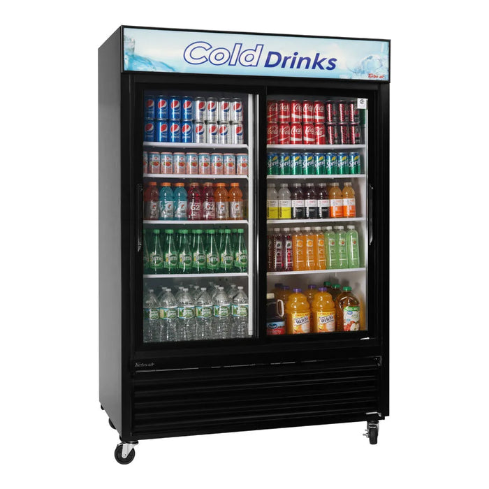 Turbo Air TGM-48RB-N 56" Series Two Section Glass Door Merchandiser - (2) Sliding Doors, Black, 115v - Donut-Supplies.Com