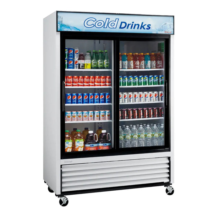 Turbo Air TGM-48R-N 56" Series Two Section Glass Door Merchandiser - (2) Sliding Doors, White, 115v - Donut-Supplies.Com