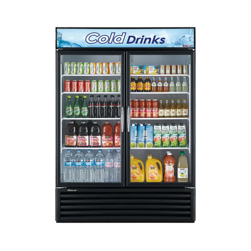 Turbo Air TGM-50RSB-N 56" Series Two Section Glass Door Merchandiser - (2) Left/Right Hinge Doors, Black, 115v - Donut-Supplies.Com