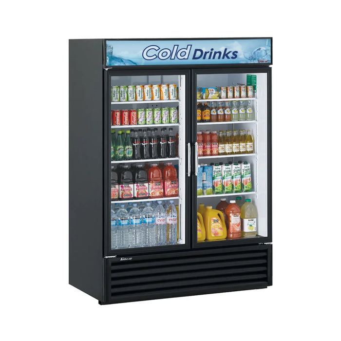 Turbo Air TGM-50RSB-N 56" Series Two Section Glass Door Merchandiser - (2) Left/Right Hinge Doors, Black, 115v - Donut-Supplies.Com