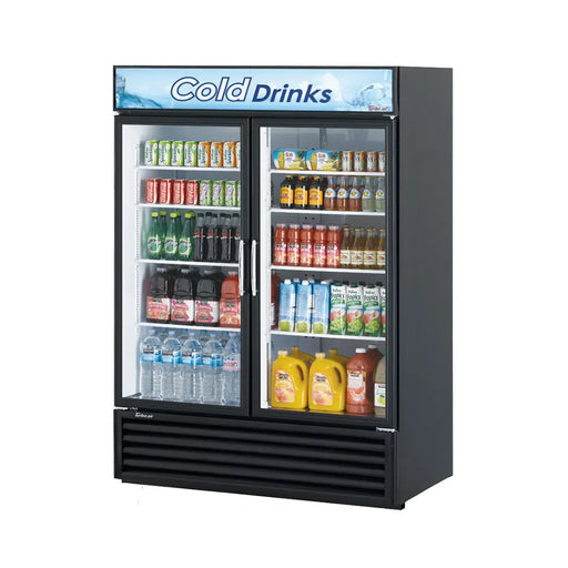 Turbo Air TGM-50RSB-N 56" Series Two Section Glass Door Merchandiser - (2) Left/Right Hinge Doors, Black, 115v - Donut-Supplies.Com