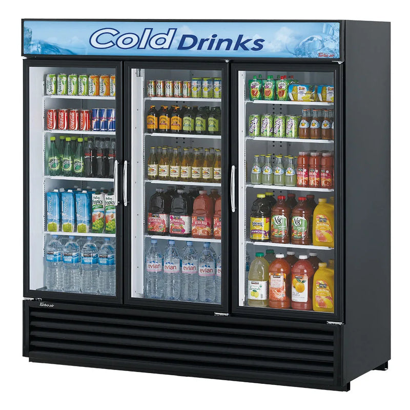 Turbo Air TGM-72RSB-N 78" Series Three Section Glass Door Merchandiser - (3) Left/Right Hinge Doors, Black, 115v - Donut-Equipment.com