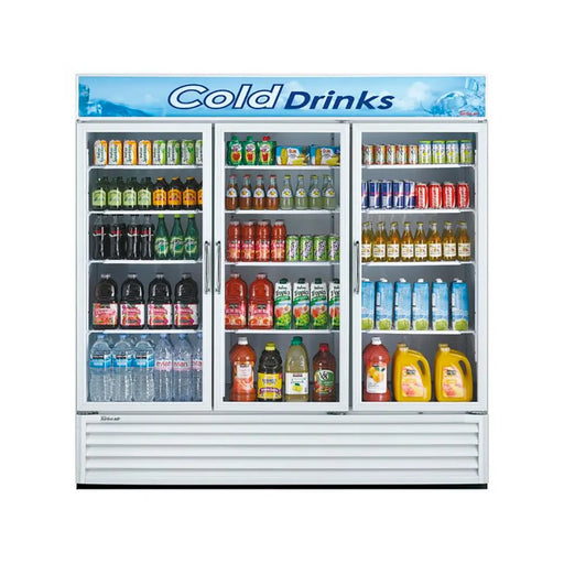 Turbo Air TGM-72RS-N 78" Series Three Section Glass Door Merchandiser - (3) Left/Right Hinge Doors, White, 115v - Donut-Supplies.Com
