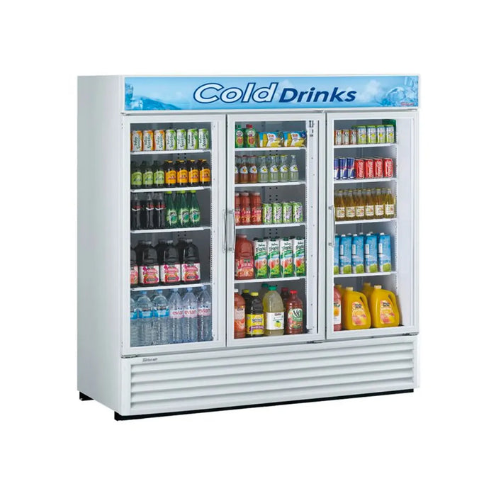 Turbo Air TGM-72RS-N 78" Series Three Section Glass Door Merchandiser - (3) Left/Right Hinge Doors, White, 115v - Donut-Supplies.Com