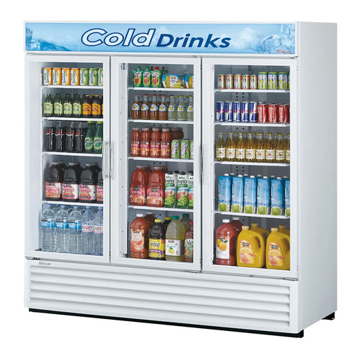 Turbo Air TGM-72RS-N 78" Series Three Section Glass Door Merchandiser - (3) Left/Right Hinge Doors, White, 115v - Donut-Supplies.Com