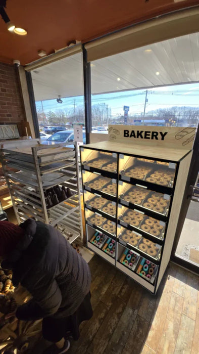 Palram Bakery Display Endcap with Illuminated Compartments & Open Bottom Storage – 40"W x 60"H x 20"D - Donut-Equipment.com