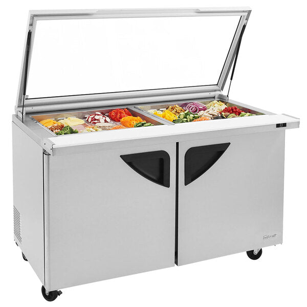 Turbo Air TST-60SD-24-N-GL 60" 2 Door Mega Top Hinged Glass Lid Refrigerated Sandwich Prep Table - Donut-Equipment.com