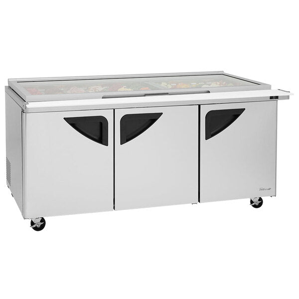 Turbo Air TST-72SD-30-N-GL 72" 3 Door Mega Top Hinged Glass Lid Refrigerated Sandwich Prep Table - Donut-Equipment.com