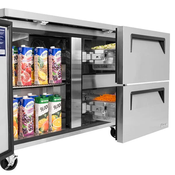 Turbo Air TWR-48SD-D2-N 48 1/4" Super Deluxe Worktop Refrigerator w/ (2) Sections, 2 Drawers & 1 Solid Door - Donut-Supplies.Com