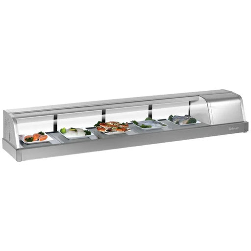 Turbo Air SAK70R-N 70" Stainless Steel Curved Glass Refrigerated Sushi Case - Right Side Compressor - Donut-Supplies.Com