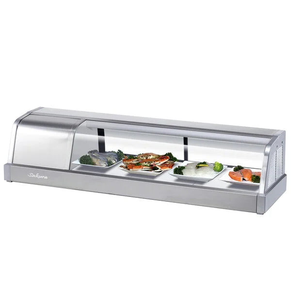 Turbo Air SAK-50L-N 50" Stainless Steel Curved Glass Refrigerated Display/Sushi Case - Left Side Compressor - Donut-Equipment.com