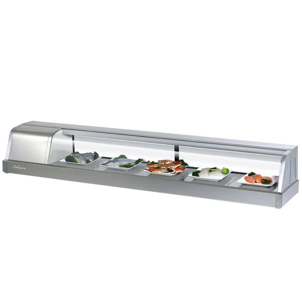 Turbo Air SAK70L-N 70" Stainless Steel Curved Glass Refrigerated Sushi Case - Left Side Compressor - Donut-Supplies.Com