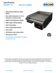 Cozoc Counter Electric Griddle Model EG4001-15 - Donut-Supplies.Com