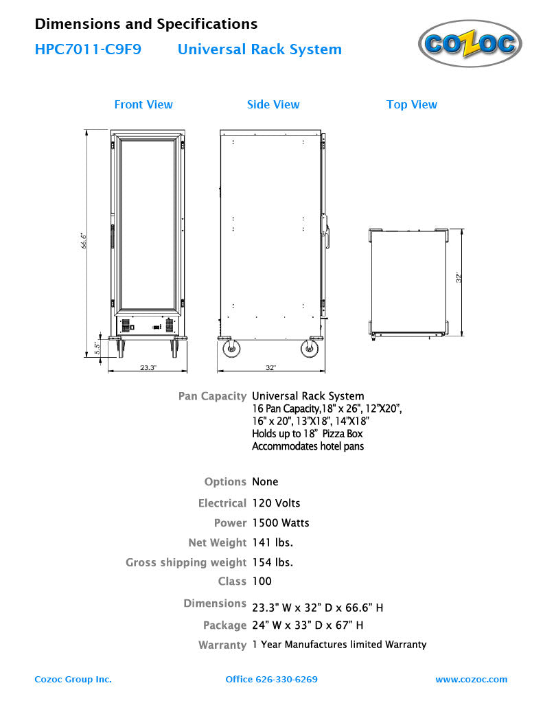 Cozoc HPC7011-C9F9 Heater/Proofer Cabinet, 1500 watts - Donut-Supplies.Com