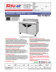 Turbo Air Super Deluxe TST-48SD-N-CL 48" 2 Door Refrigerated Sandwich Prep Table with Clear Lid - Donut-Equipment.com