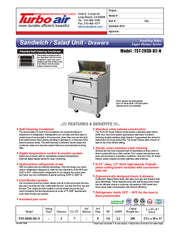 Turbo Air TST-28SD-D2-N 28" 2 Drawer Refrigerated Sandwich Prep Table - Donut-Equipment.com