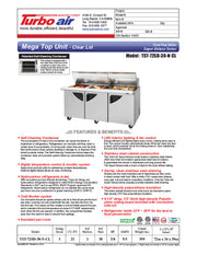 Turbo Air Super Deluxe TST-72SD-30-N-CL 72" 3 Door Mega Top Refrigerated Sandwich Prep Table with Clear Lid - Donut-Equipment.com