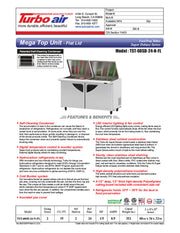 Turbo Air Super Deluxe TST-60SD-24-N-FL 60" 2 Door Refrigerated Mega Top Sandwich Prep Table with Flat Lid - Donut-Equipment.com