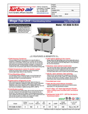 Turbo Air TST-36SD-15-FB-N 36-1/4"  Super Deluxe Mega Top Sandwich/Salad Prep Table - Donut-Equipment.com