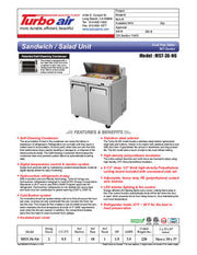 Turbo Air MST-36-N6 M3 Series 36" 2 Door Stainless Steel Refrigerated Sandwich Prep Table - Donut-Equipment.com