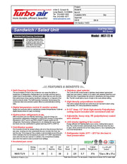 Turbo Air MST-72-N M3 Series 72" 3 Door Stainless Steel Refrigerated Sandwich Prep Table - Donut-Equipment.com