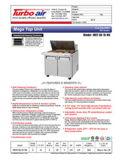 Turbo Air MST-36-15-N6 M3 Series 36" 2 Door Stainless Steel Refrigerated Sandwich Prep Table - Donut-Equipment.com