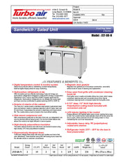 Turbo Air JST-60-N 60" 2 Door Side Mount Compressor Refrigerated Sandwich Prep Table - Donut-Equipment.com