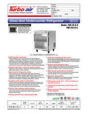 Turbo Air PUR-28-G-N 27 1/2" W Undercounter Refrigerator w/ 1 Section & 1 Glass Door - Donut-Equipment.com
