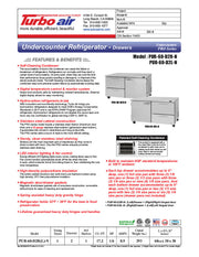 Turbo Air PUR-60-D2R-N 60 1/4" Undercounter Refrigerator w/ (2) Sections - (1) Door & (2) Drawers - Donut-Equipment.com