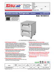 Turbo Air TUR-28SD-D2-N 27 1/2" W Undercounter Refrigerator w/ 1 Section & 2 Drawers - Donut-Equipment.com
