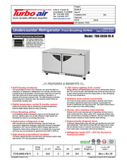 Turbo Air TUR-60SD-FB-N 60 1/4" W Undercounter Refrigerator w/ 2 Sections, Solid Doors & Front Breathing - Donut-Equipment.com
