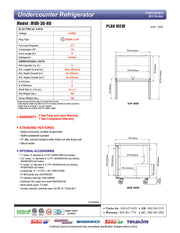 Turbo Air MUR-36-N6 36 1/4" W Undercounter Refrigerator w/ 1 Section, 2 Solid Doors & Hydrocarbon Refrigerant - Donut-Equipment.com