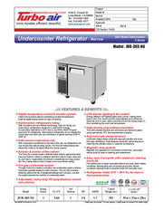 Turbo Air JUR-36S-N6 J Series 36" Narrow Depth Undercounter Refrigerator w/ 1 Section, 2 Solid Doors & Side Mounted Compressor - Donut-Equipment.com