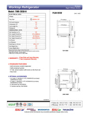 Turbo Air TWR-28SD-N 27 1/2" Super Deluxe Worktop Refrigerator w/ (1) Section, 1 Solid Door - Donut-Equipment.com