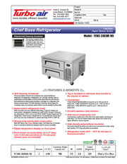 Turbo Air TCBE-36SDR-N6 35 5/8" Super Deluxe Chef Base Refrigerator w/ (2) Drawers – 115v - Donut-Equipment.com