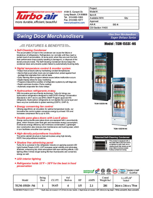 Turbo Air TGM-15SD-N6 27" White Super Deluxe Countertop Refrigerator w/ Glass Swing Door – LED Lighting, Front Access, 115v - Donut-Supplies.Com