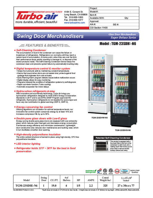 Turbo Air TGM-23SDH-N6 27" White Super Deluxe Glass Door Refrigerator – Hinged Door, LED Lighting, 115v - Donut-Supplies.Com