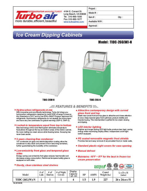 Turbo Air TIDC-26G-N 26" Stand Alone Ice Cream Freezer w/ 4 Tub Capacity - Green, 115v - Donut-Supplies.Com