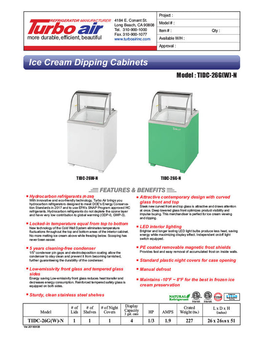 Turbo Air TIDC-26W-N 26" Stand Alone Ice Cream Freezer w/ 4 Tub Capacity - White, 115v - Donut-Supplies.Com