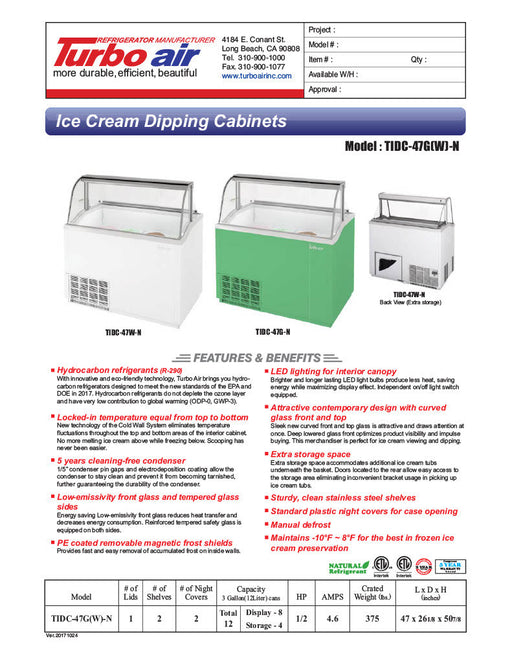 Turbo Air TIDC-47W-N 47" Stand Alone Ice Cream Freezer w/ 8 Tub Capacity - White, 115v - Donut-Equipment.com