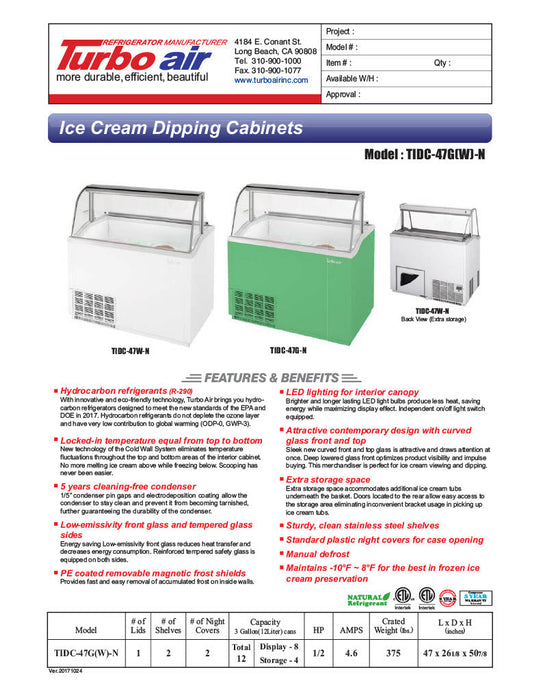 Turbo Air TIDC-47W-N 47" Stand Alone Ice Cream Freezer w/ 8 Tub Capacity - White, 115v - Donut-Equipment.com
