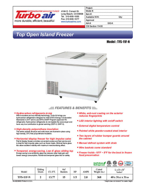 Turbo Air TFS-11F-N 40" Mobile Chest Freezer w/ (15) Baskets - White, 115v - Donut-Supplies.Com
