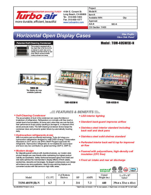 Turbo Air TOM-40SB-N 39" Slim Line Horizontal Open Air Cooler w/ (3) Levels – Black Exterior, 115v - Donut-Supplies.Com