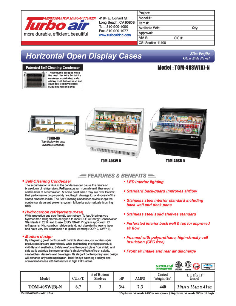 Turbo Air TOM-40SW-N 39" Slim Line Horizontal Open Air Cooler w/ (3) Levels – White Exterior, 115v - Donut-Equipment.com