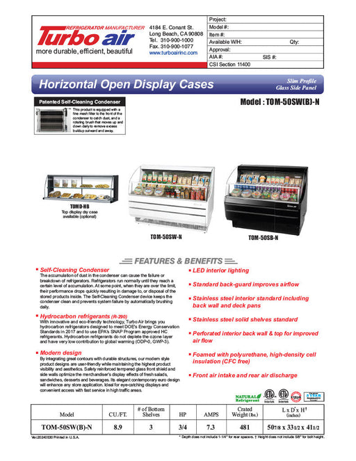 Turbo Air TOM-50SW-N 50 3/4" Slim Line Horizontal Open Air Cooler w/ (3) Levels – White Exterior, 115v - Donut-Supplies.Com