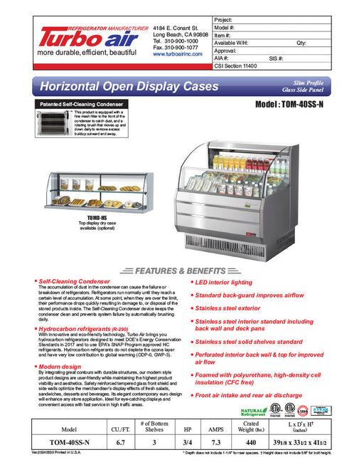 Turbo Air TOM-40SS-N 39" Slim Line Horizontal Open Air Cooler w/ (2) Levels – Stainless Steel Exterior, 115v - Donut-Supplies.Com